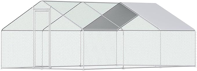 Large Metal Chicken Coop Walk-in Poultry Cage Chicken Run Pen Rabbit Duck House with Waterproof and Anti-UV Cover for Outdoor Farm Use