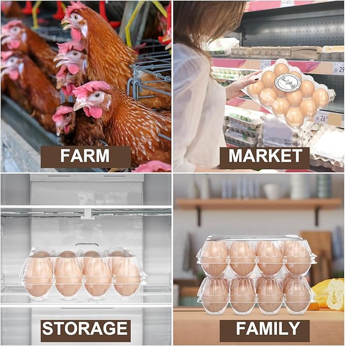 Zhanmai 120 Pcs Plastic Egg Cartons Bulk 12 Count Clear Reusable Large Egg Tray Container Holder with Sticker Labels for Family Chicken Farm Business Market Display