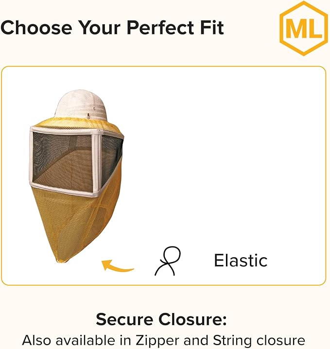 Mann Lake Stingless Binding Round Veil with Elastic Closure, Fine Mesh Beekeeping Head Cover for Hot Summer Weather, Breathable Veil for Bee Suit Protection, Comfort Fit for Farm and Backyard Work