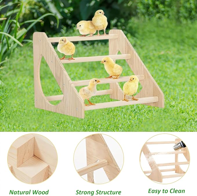 Chick Perch with Prevent Rotation Design and Strong Wooden Chicken Roosting Bar. Fun Toys for Chicks. Indoor/Outdoor Use.