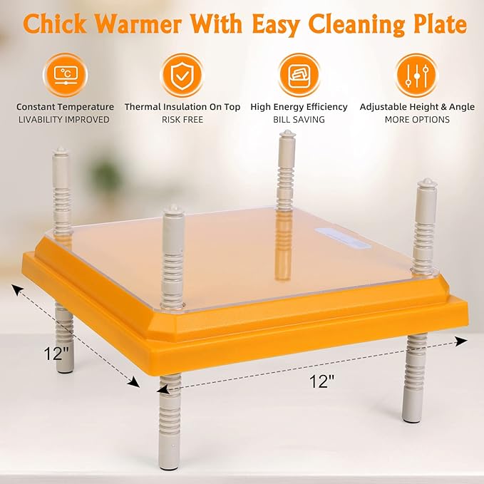 Brooder Heater for Chicks: Chick Brooder Heating Plate with Easy- Cleaning Plate Poultry Coop Heater Chicks Warmer 12" x 12" for 20 Chicks Adjustable Height Brooding Heater 22 Watts