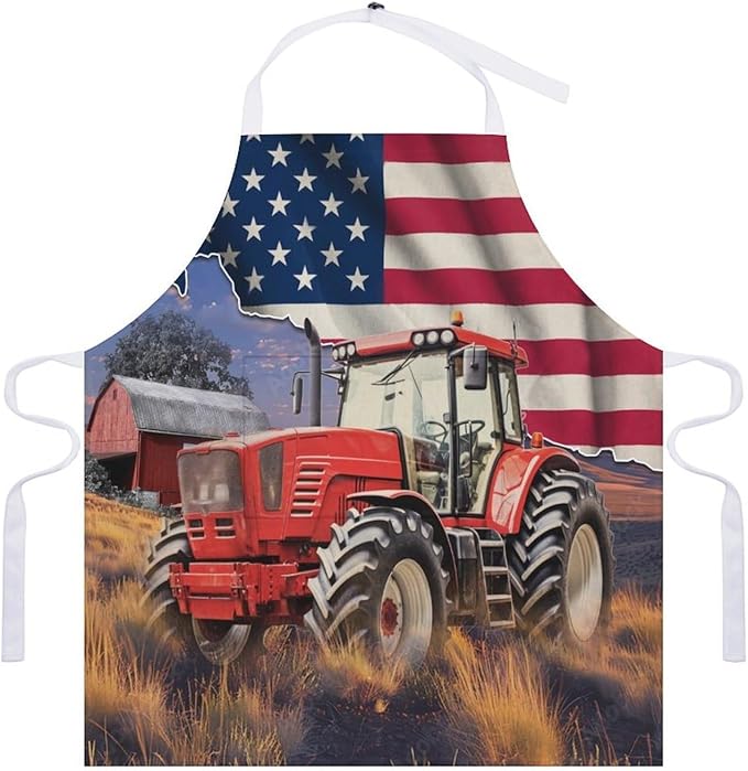 Vintage Watercolor Old Tractor Kitchen Apron, Oil Painting Western Farmhouse Harvest Farm Sunflower Tractor Apron