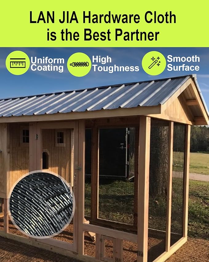 Black Hardware Cloth 72 in × 100 ft, 19 Ga 1/2 inch Black PVC Vinyl Coated Welded Wire Fence Supports Poultry Netting Chicken Coop Cover Wire Fencing Chicken Run