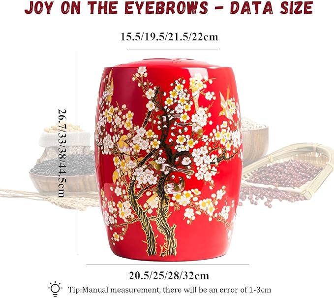 Ceramic Rice Storage Container, Large Ceramic Jar for Rice, Ceramic Rice Bucket with Lid Dispenser, Airtight Grain Storage Bin, Porcelain Kitchen Storage Box, Sealed Storage for Flour, Tea, Nuts(Red A