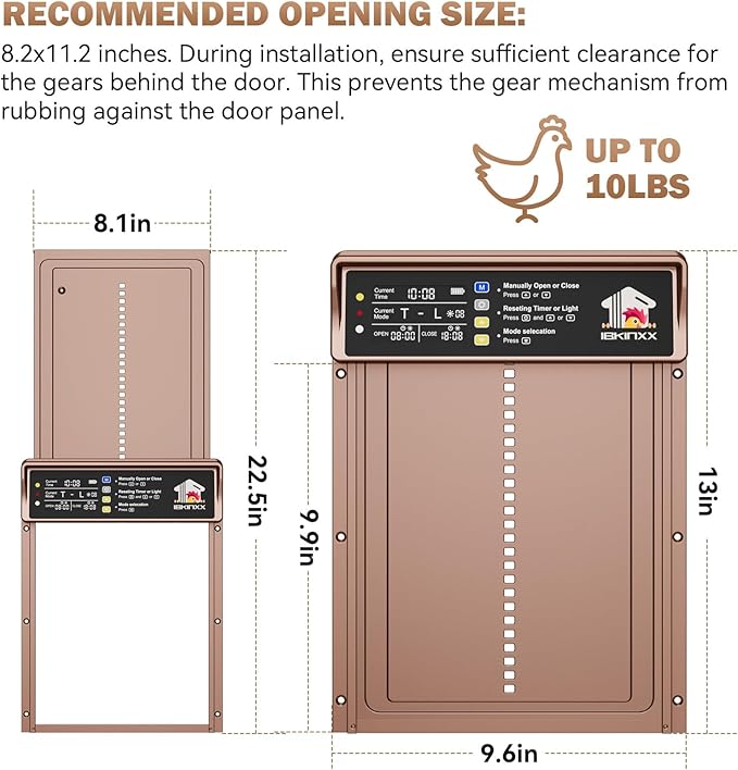 Automatic Chicken Coop Door Solar Powered, LCD Display Chicken Door with Timer & Light Sensor, 4 Modes Automatic Chicken Door Solar, Anti-Pinch & Weather Proof Coop Door with Remote Control