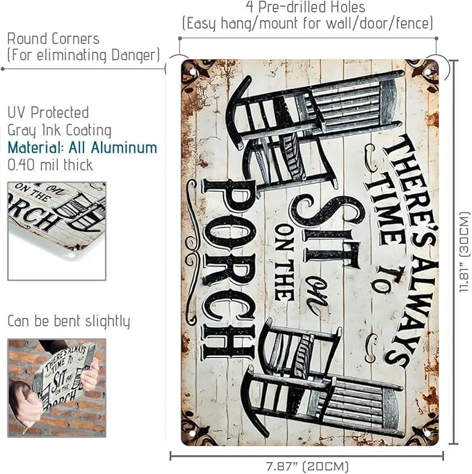 Porch Decor Metal Signs- Outside Decor for Porch Tin Signs Vintage 8x12 Inch