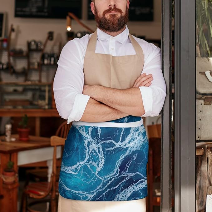 Unisex Chef Waiter Apron Waist Half Short Serving Aprons with 3 Pockets