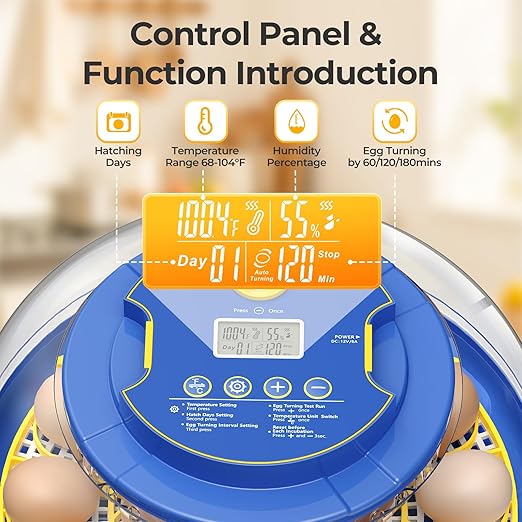 18 Egg Incubators for Hatching Eggs, 360° View with Automatic Egg Turning & Humidity Control, Built-in Egg Candler for Hatching Chicken, Duck, Goose, Quail, Ideal for Home, Classroom, Laboratory, Farm