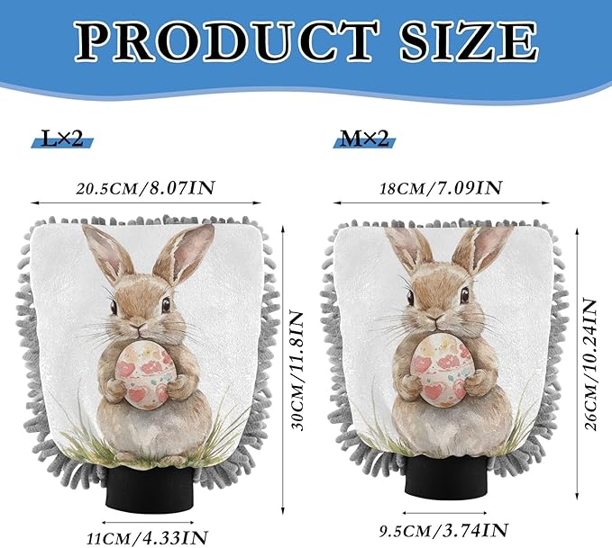 ALAZA Bunny Rabbit Easter Egg Car Wash Mitt Scratch Free, 2 Pack Absorbent Microfiber/Chenille Washing & Drying Mitts, L