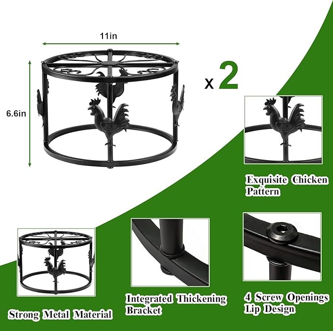 2pc Metal Stand for Chicken Feeder Waterer, Heavy Duty Chicken Water Feeder Stand Holder, Iron Chicken Feeder Buckets Barrels Stand Support Rack for Coop Poultry Indoor Outdoor (Black)