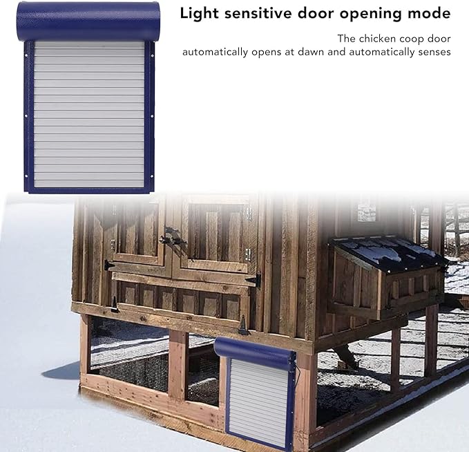 Automatic Solar Powered Chicken Coop Door with Light Sensing and Timer, Metal Iron Auto Chicken House Protection Door for Duck Goose, Remote Control, with LED Clear Dosplay (Blue)
