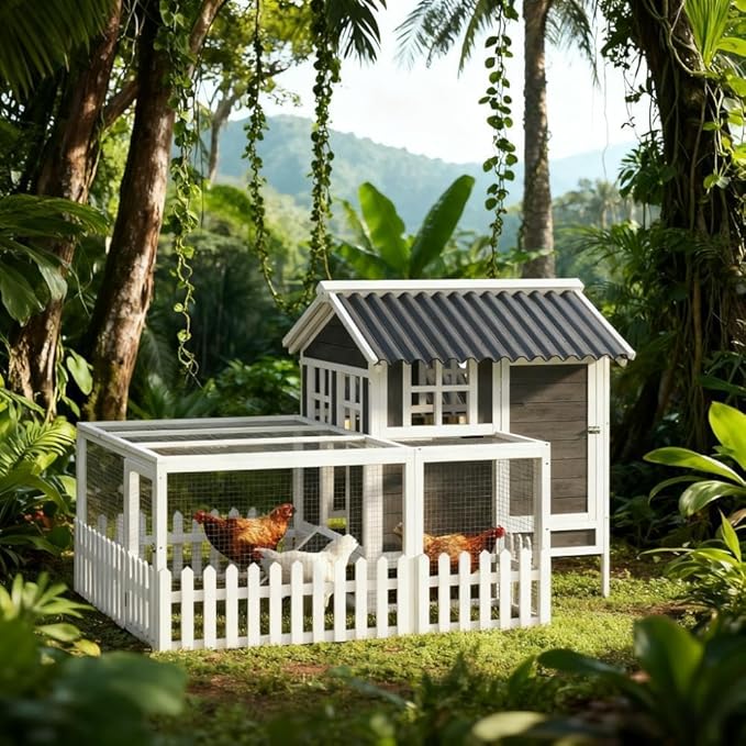 Wooden Chicken Coop for 3-4 Chickens, Weather-Resistant Outdoor Hen House with Nesting Box, Roosting Perches, and Ramp for Backyard Poultry