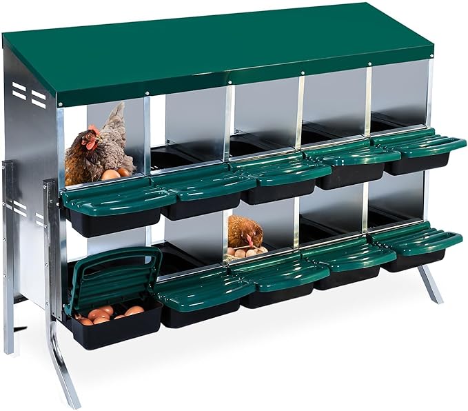 Chicken Nesting Box, 10 Compartment Roll Away Nesting Box for Eggs, Chicken Laying Box with Egg Collection, Cleanable Pull Out Hen Roosting Boxes ﻿