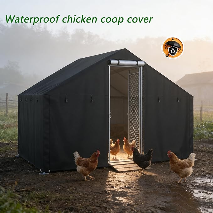 Chicken coop Cover, Waterproof in Winter. Suitable for Rooftop Chicken coops, Full Coverage. Black (No Chicken coop
