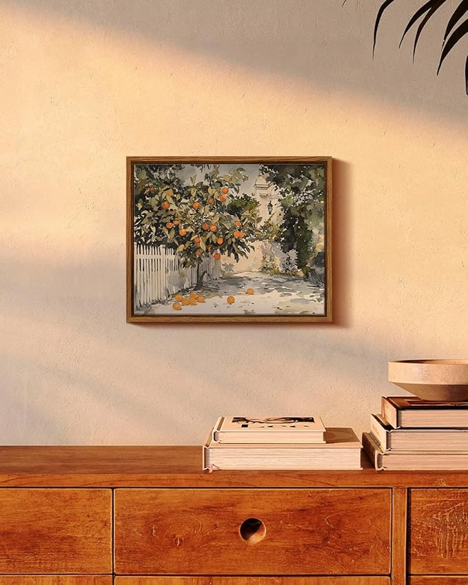 InSimSea Framed Canvas Wall Art Vintage Decor Country Orange Trees Earthy Room Decor Aesthetic Oil Painting Wall Picture Farmhouse Prints Artwork for Kitchen Living Room Bedroom Bathroom Rustic 8x10in