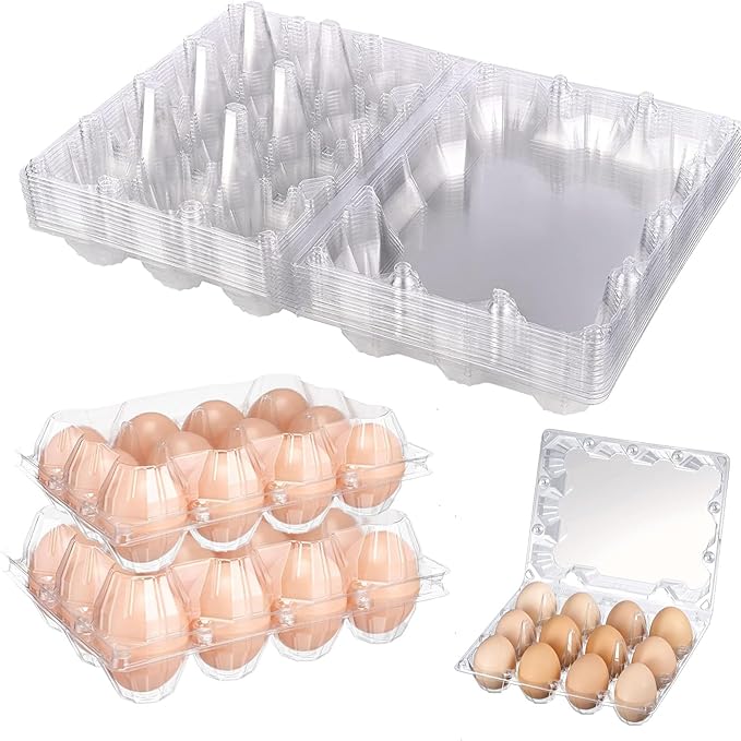 Egg Cartons 12 Packs - 4x3 Egg Cartons Bulk 1 Dozen Plastic Egg Carton Cheap Bulk, Clear Empty Reusable Egg Carton Holds up to 12 Eggs Securely for Farm Market Family Kitchen Storing Eggs
