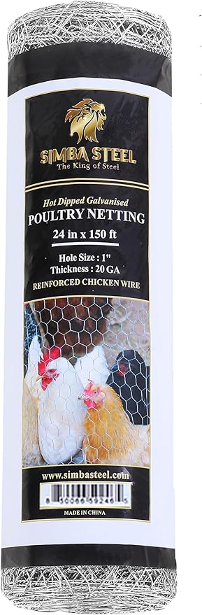 Chicken Wire 24 in x 150 FT x 1” Mesh x 20GA | Poultry Wire Netting | Hot Dipped Galvanized | Chicken Coop, Rabbit Cage, Fence Barrier (2 x 150 x 1)
