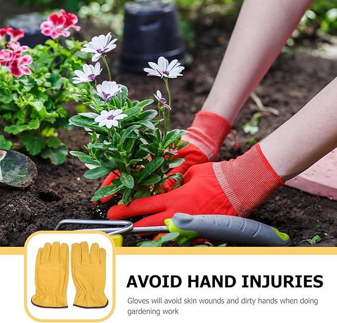 Kichvoe Puncture-resistant Cowhide Gardening Gloves Professional Work Gloves for Outdoor Planting and Pruning Sturdy Full-grain Leather Medium Size