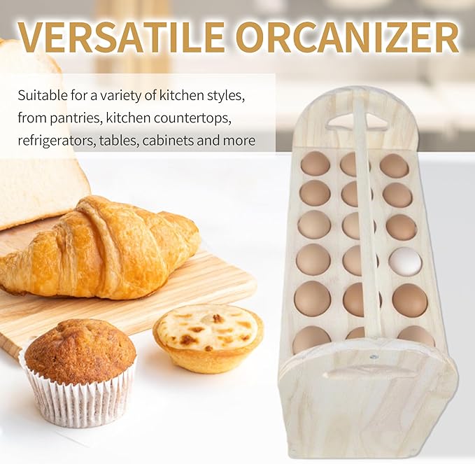 Wooden Egg Holder Countertop with Handle 3-tire Wooden Egg Tray Holds 54 Eggs Detachable Egg Storage Rack for Kitchen Farmhouse Decor