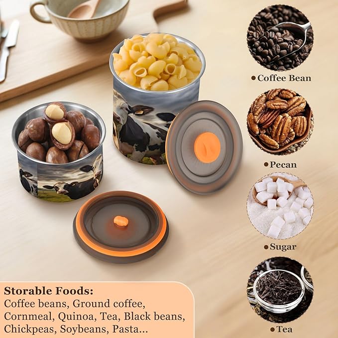 Farm Cows Coffee Canister 17oz Stainless Steel Airtight Food Storage Container with Lid for Beans/Cereal Preserval