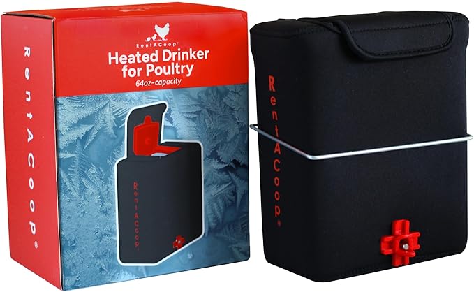 RentACoop 64oz(2L) BPA-Free Heated Poultry Drinker with Plastic Horizontal Nipple and 6ft Power Cord for Chickens, Pigeon, Quail, and Other Large Animals
