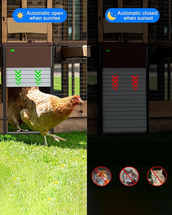 Large Automatic-Chicken-Coop-Door-Solar - Powered, LCD Display with Smart Timer, Light Sensor & Anti-Pinch Safety, Remote Control 4 Modes