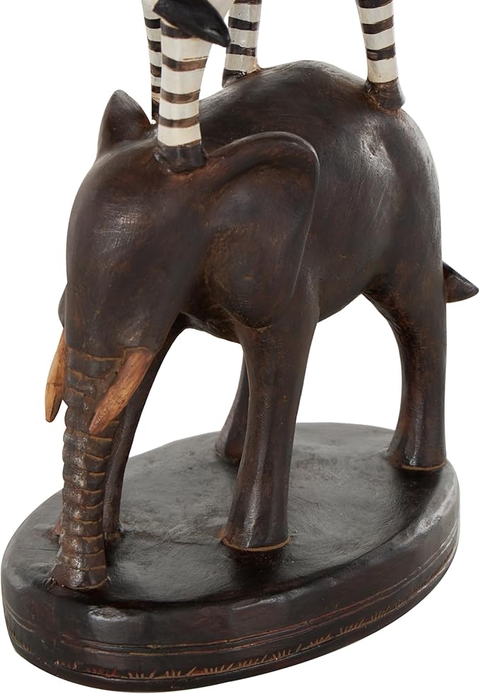 Deco 79 Polystone Safari Animals Decorative Sculpture Stacked Home Decor Statue with Round Base, Accent Figurine 6" x 4" x 21", Black