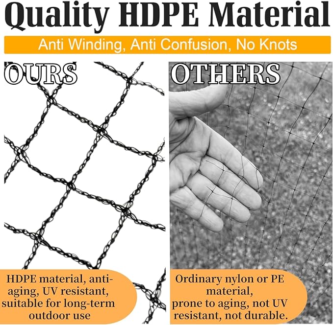 25x50ft Heavy Duty HDPE Poultry Netting,2.4" Bird Netting for Chicken Coop Run Chicken Pen,Strong Chicken Run Net Against Hawk & Predator,Tangle-Free UV Resistant (25FT)