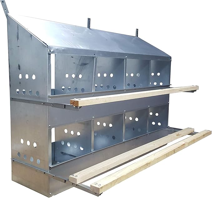 8 Hole Heavy Duty 23ga Galvanized Chicken Nesting Laying Roost Box Made in USA | High Front and Back Panels | Easy to Remove and Clean | Heavy Duty perches hinged Upward | Rust Resistant 0300113