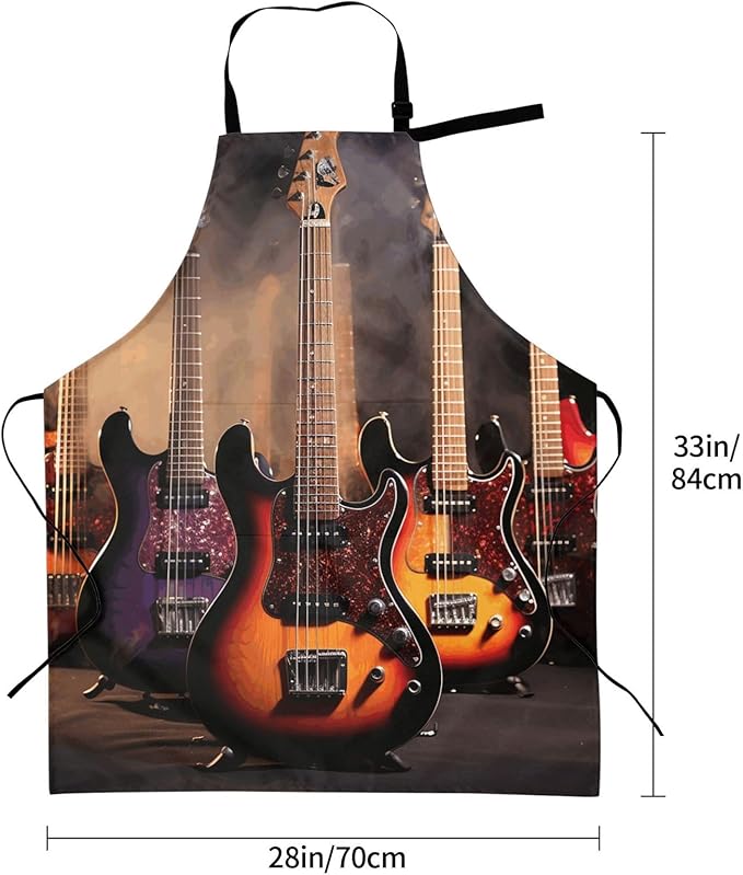 Waterproof Aprons for Women Men Adjustable Bib Cool Electric Guitar Apron Chef Cooking Aprons for Kitchen