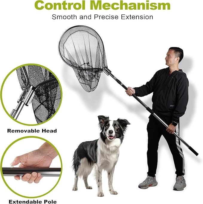 Dog Catch Net Pole, Animal Catching Net, Wildlife Control Tool, Large Fish Landing Net for Chicken Raccoon Duck Goose Bird Skunk Bat Raccoon Guinea Fowl Feral Cat Pigeon Tuna Goat - Heavy Duty