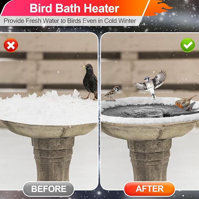 Saillong Bird Bath Deicer Heated Rock, 80W Submersible Utility Decorative De Icer, Thermostatic Controlled Winter Water Heater with Aluminum Base for Outdoor Bird, Chicken, Duck(1 Pack,Gray)
