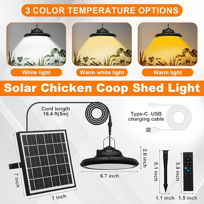 2 Set Solar Rechargeable Chicken Coop Shed Pendant Light, Solar Hanging Ceiling Fan with Remote Control Timing, Ventilation Lighting Kit for Chicken Coop Greenhouse Barn Camping Poultry