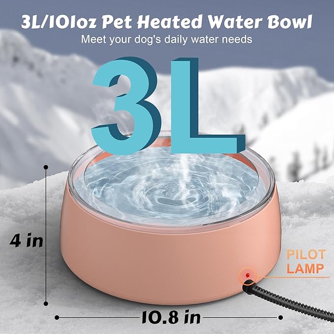 Newget 3L Heated Water Bowl, Outdoor Large Heated Dog Bowls, Outside Waterproof Heated Pet Bowl with Chew Resistant Cord, Smart Thermal Dish Provides Drinkable Water in Winter for Cat, Rabbit, Chicken