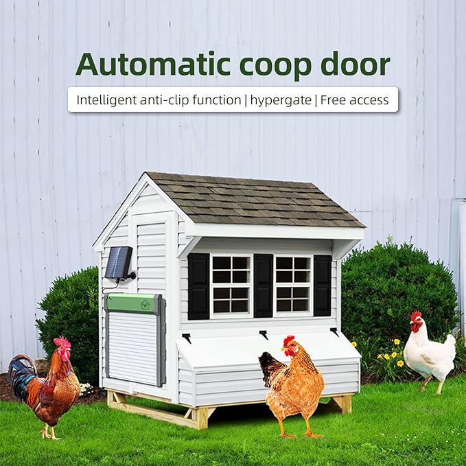 Automatic Chicken Coop Door Solar Powered Chicken Door with Timer/Light Sensor/Remote Control/Manual Mode Aluminum Alloy 4 Modes Automatic Chicken Door with Anti-Pinch Design
