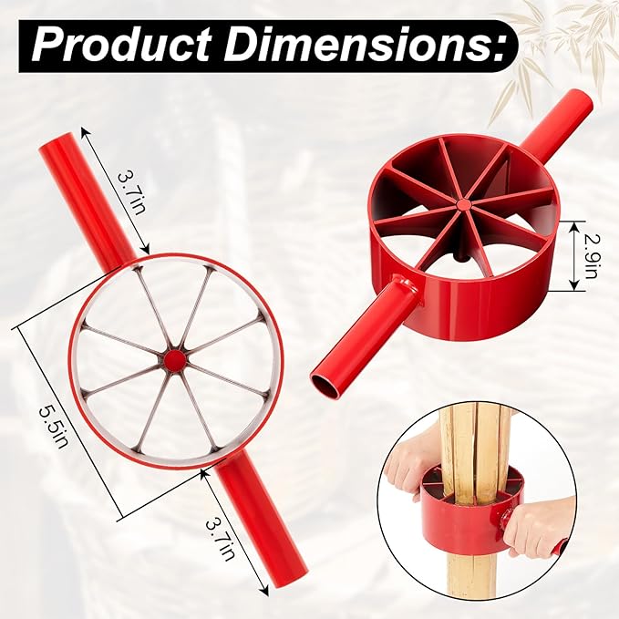 8 Cut Bamboo Splitter 5.5 Inch Bamboo Split Steel Manual Dividing Splitting Tool with Both Side Handle Blade for Farm Backyard Workplace, Easy to Use, Red