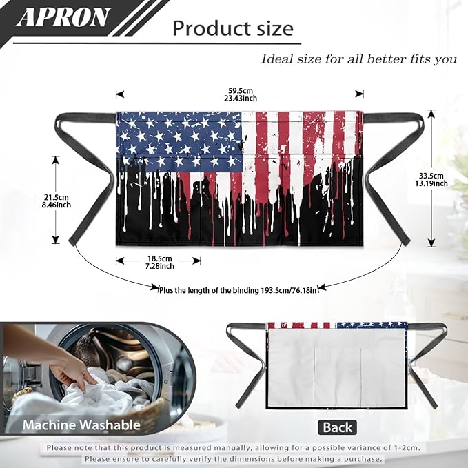 Waist Apron with 3 Pockets Waterproof 13 Inch Short Half Waist Aprons Women Men Server Aprons Waitress Waiter Apron