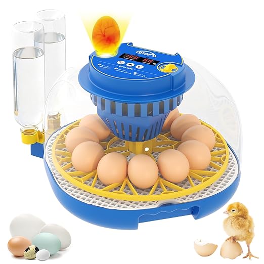 Chicken Egg Incubators for Hatching Eggs, 12 Egg Incubator with Automatic Egg Turning and Humidity Control – Chicken Incubators for Hatching Eggs with 360° View/Candler/Water Bottle Refill/Air Vent
