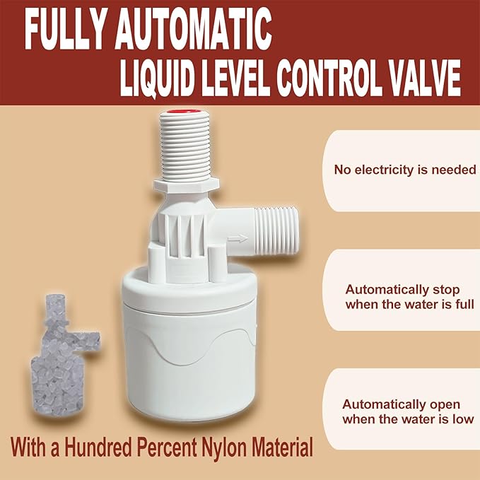 Chicken Waterer Float Valve Kit - Side Inlet, Compatible with Various Chicken Water Cups & Nipples, Includes Hole Opener, 4 Hose Clamps, Raw Tape, 1/2 to 3/4 Inch Adapter