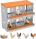 Chicken Nesting Box, 6 Compartments Two-Tier Galvanized Steel Egg Laying Box with Large Vented Holes, Wall Mountable Nesting Box for Easy Egg Collection, Orange