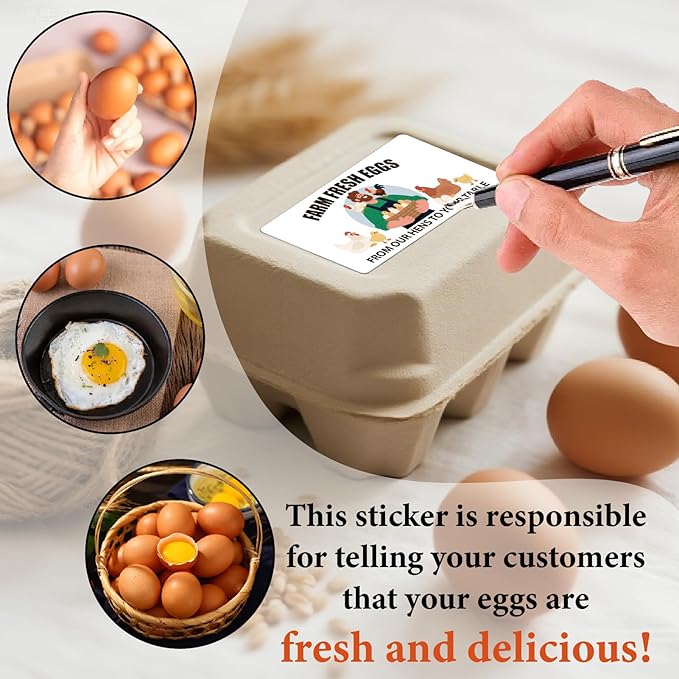60Pcs 2" x 4" Farm Fresh Eggs Label Rectangle Egg Carton Stickers from Our Hens to Your Table Self Adhesive Packaging Tags for Box Container Business Farmhouse Markets Supplies
