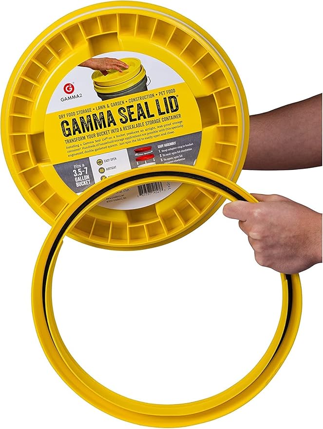 Gamma2 Gamma Seal Lid for Utility Buckets - Fits 3.5, 5, 6 & 7 gallon buckets, Yellow, Made in USA