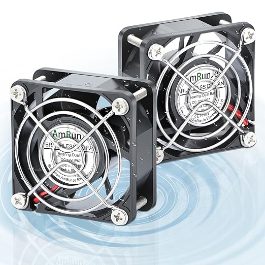 2 Packs IP67 60mm x 25mm 12v 2pin Small Cooling Fan Dual Ball Bearing Brushless High Speed for RV Refrigerator, Tarrarium, Computer case, Solar Battery Box