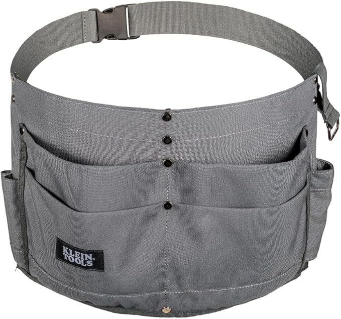 Klein Tools 21022 6-Pocket Tool Apron, Durable Duck Canvas with Riveted Seams, Adjustable 28-Inch to 46-Inch Length Work Belt, Removable Tape Measure Loop