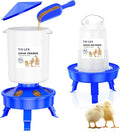 Baby Chick Feeder and Waterer Set with Adjustable Height, Scoop, Anti-Drown Poultry Waterer for Raising Chicks in Brooder (0.8 Gal Chick Feeder & 0.4 Gal Chick Waterer, Blue)