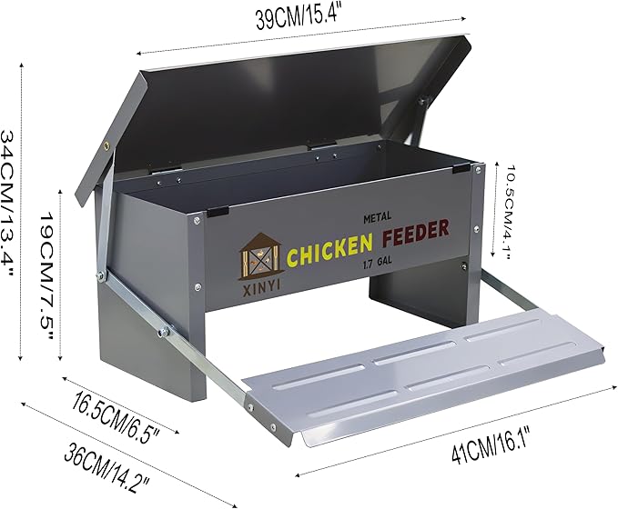 XINYI Chicken Treadle Feeder,12 Lbs Metal Treadle Feeder, No Waste & Rodent Proof Chicken Feeder with Weatherproof Lid, Suitable for Bantams, Poultry, Pheasants - 1.7Gallon Capacity