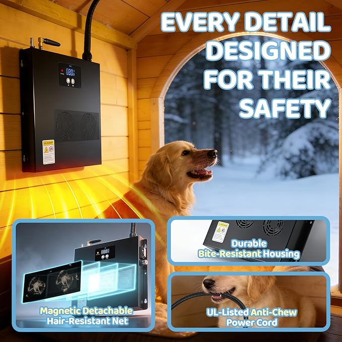 Briidea WiFi Dog House Heater 400W with LoRa Technology Up to 1200ft Long Range, 3s Fast PTC Heating, Adjustable 32–122°F for 120 Cu Ft, 11.5ft Anti-Chew Cord, 2.4 & 5GHz Dual-Band WiFi