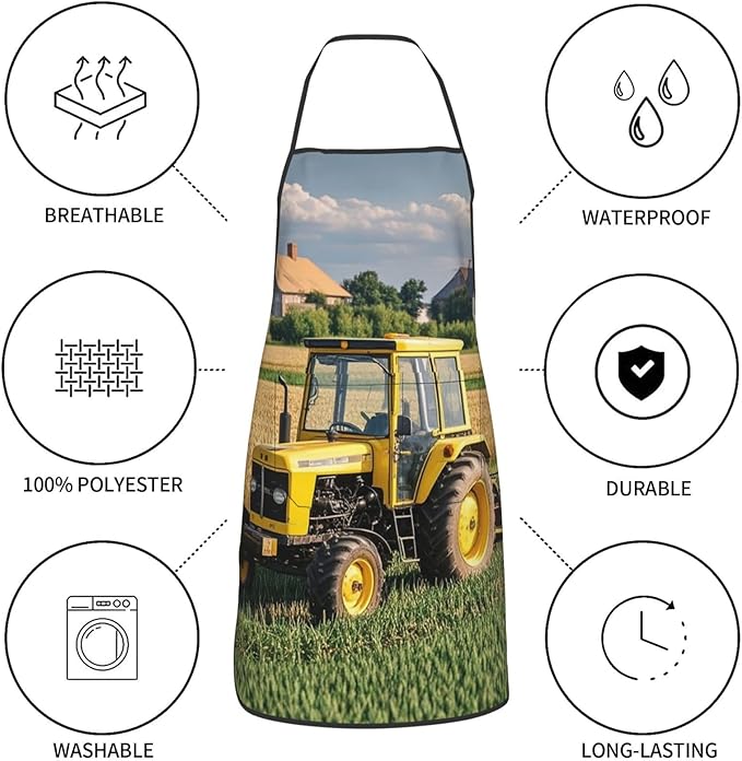 Waterproof Apron Adjustable Bib for Women Men Tractor farm Cooking Aprons Chef Bibs with 2 Pocket
