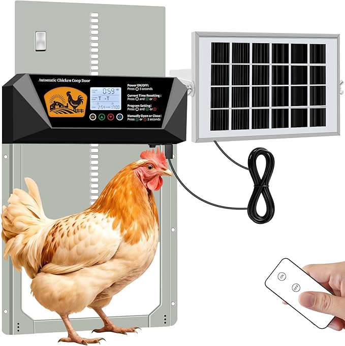 Automatic Chicken Coop Door - Solar Powered, Extra Large 16"x12" Door with Remote & Timer, Anti-Pinch Safety Alarm, Waterproof Aluminum Alloy, 5-Year Warranty for Chickens, Ducks, Geese