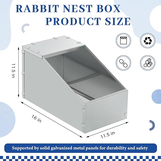 Maxcheck 4 Pcs Galvanized Metal Rabbit Nesting Box Small Animal Nest with Removable Acrylic Floor Durable Easy to Clean for Indoor Outdoor Use Rabbit Supplies (16 * 11.5 * 11.5 Inch)
